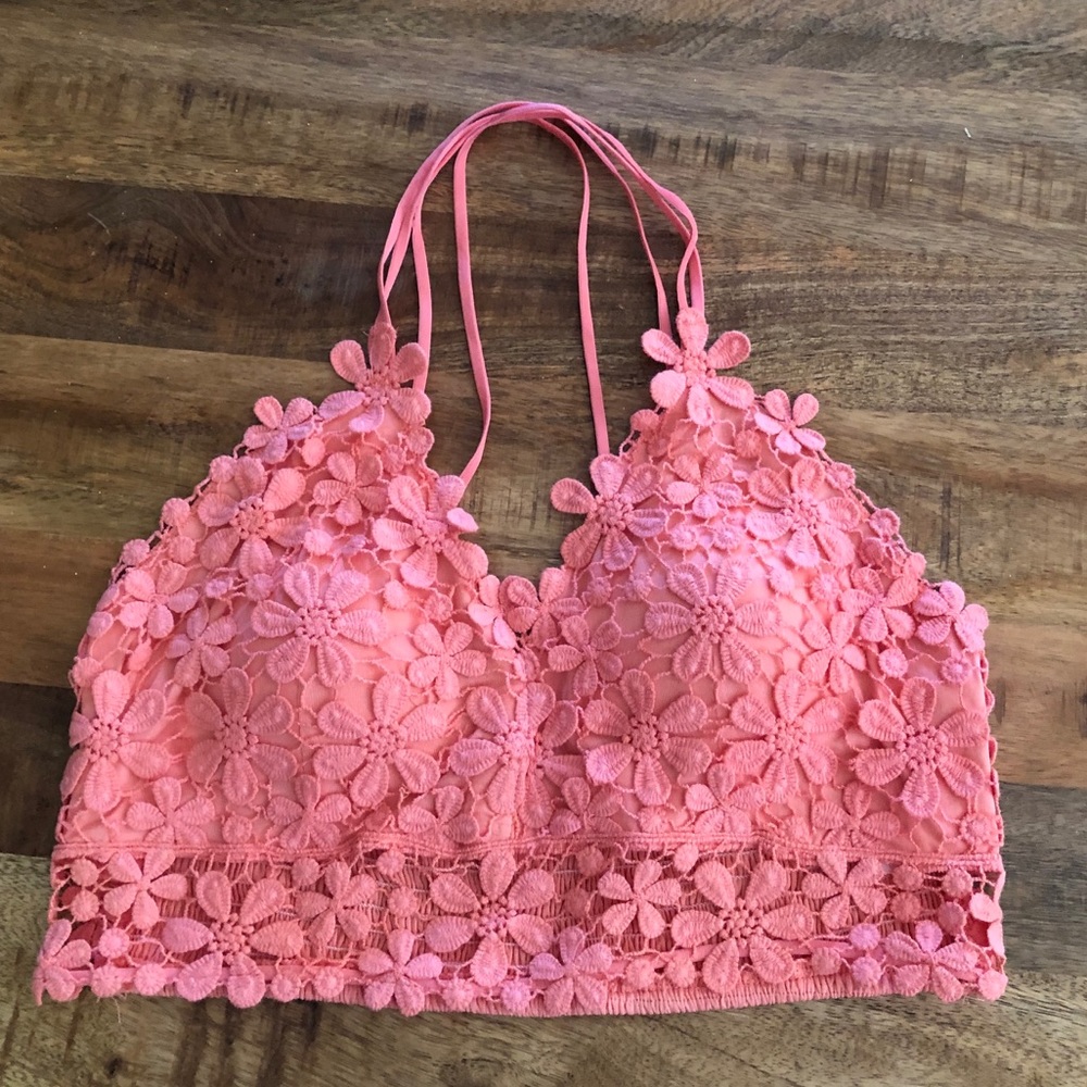 <LAST>Peach Floral Crochet Lace Bralette Top - Picture 5 of 8
